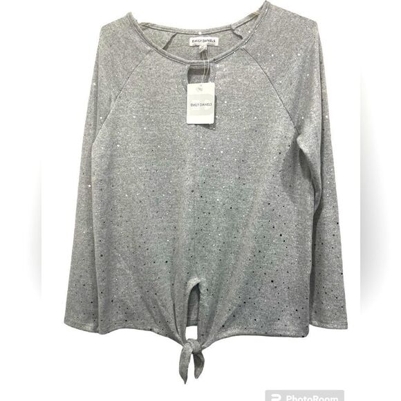 NWT Emily Daniels long sleeve gray sequin top knot at the waist size M - Picture 1 of 7